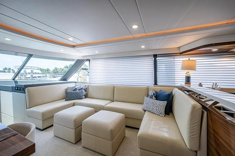 Slide: The Image of Luxurious interior of 2025 Maritimo M75 yacht with plush seating and modern decor. - 47