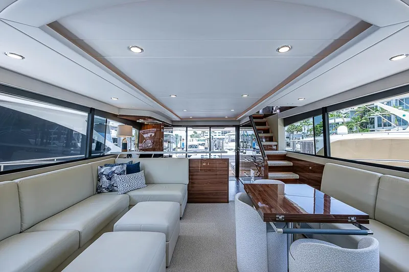 Slide: The Image of Luxurious interior of 2025 Maritimo M75 yacht with modern seating and elegant design. - 49