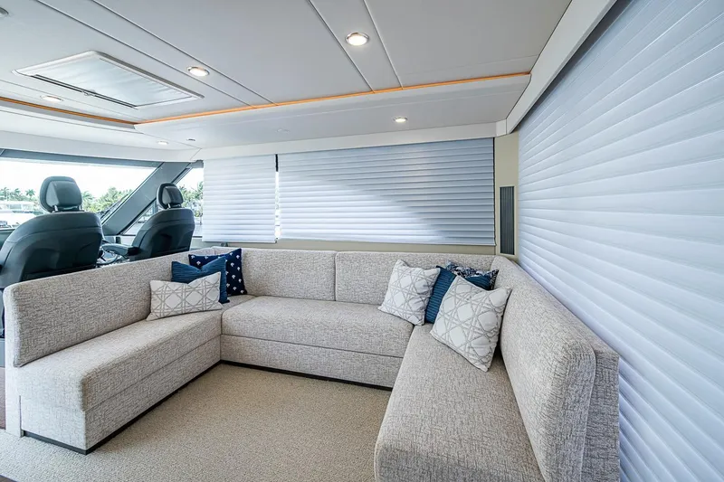 Slide: The Image of Luxurious interior of 2025 Maritimo M75 yacht with plush seating and modern design. - 52