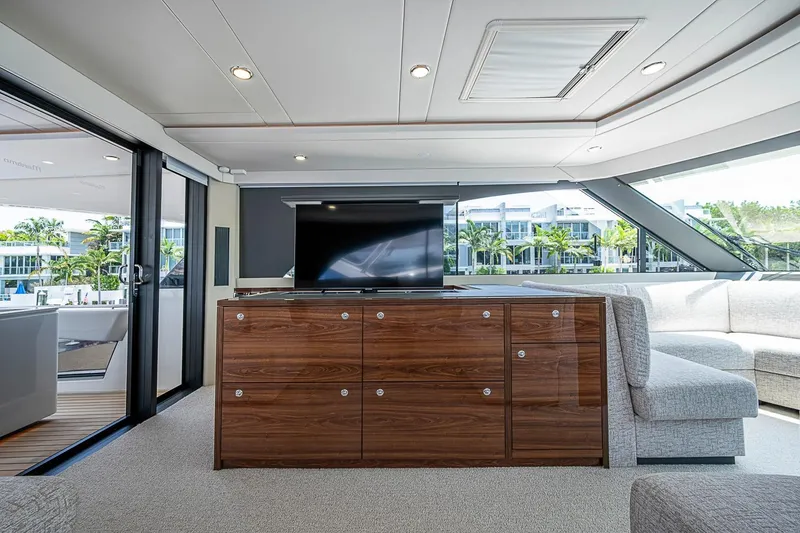 Slide: The Image of Luxurious interior of 2025 Maritimo M75 yacht with sleek wood cabinetry and modern design. - 54