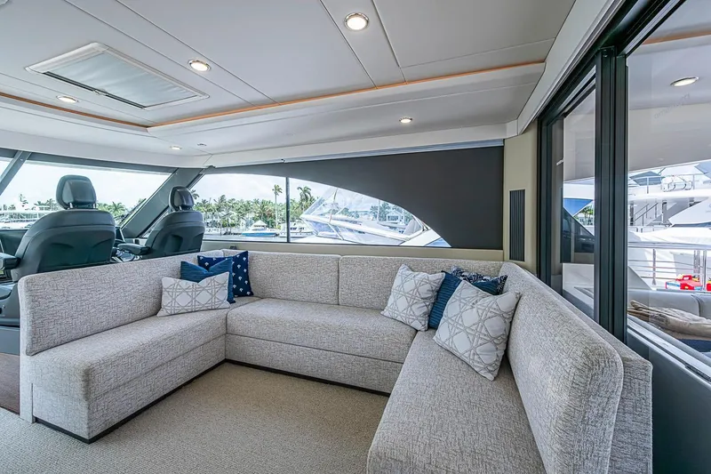 Slide: The Image of Luxurious interior of 2025 Maritimo M75 yacht with plush seating and modern design. - 56