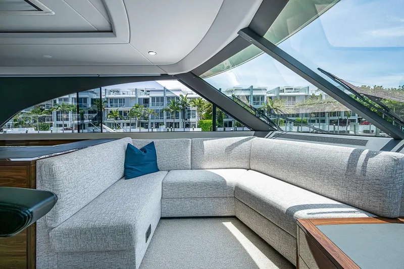 Slide: The Image of Luxurious interior of 2025 Maritimo M75 yacht with modern seating and large windows. - 58