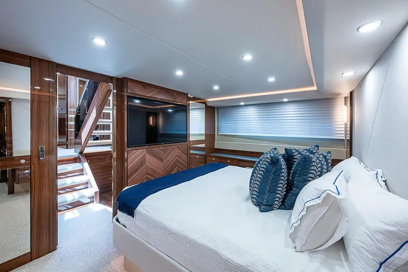 Slide: The Image of Luxurious interior of 2025 Maritimo M75 yacht with elegant bedroom design. - 94