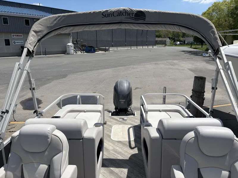 Slide: The Image of 2018 G3 V322 SS pontoon boat with sunshade at dock. - 12