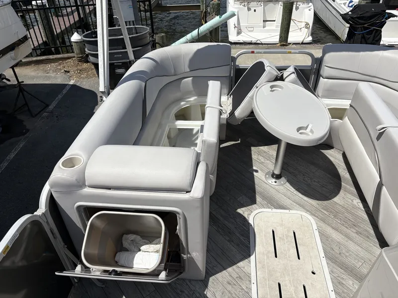 Slide: The Image of Interior of a 2018 G3 V322 SS pontoon boat with seating. - 3