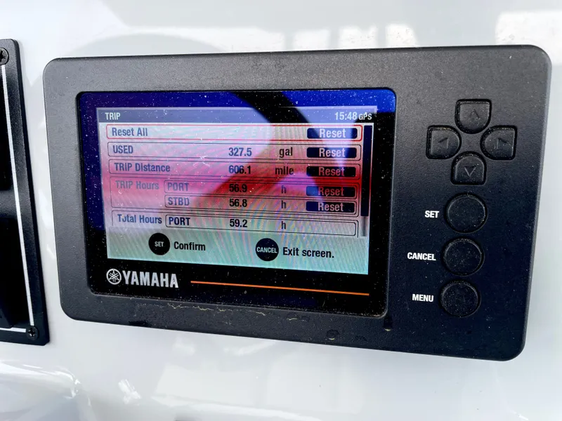 Slide: The Image of Yamaha boat display showing fuel and trip data. - 25