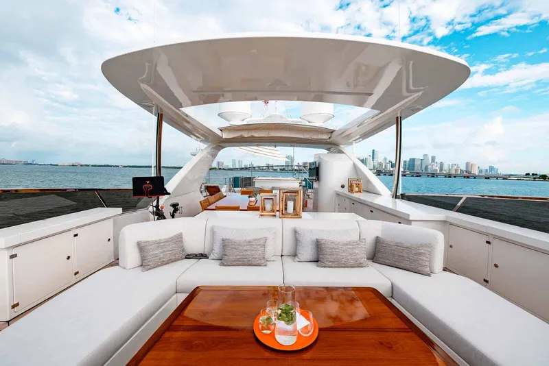 Slide: The Image of Luxurious Benetti Classic Supreme 132 yacht deck with city skyline view, 2012 model. - 16