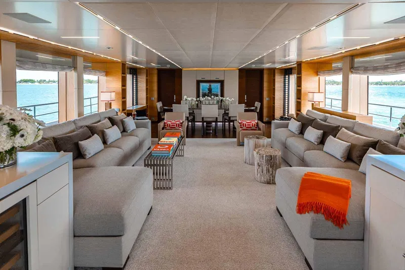 Slide: The Image of Luxurious interior of 2012 Benetti Classic Supreme 132 yacht with elegant seating and ocean views. - 19