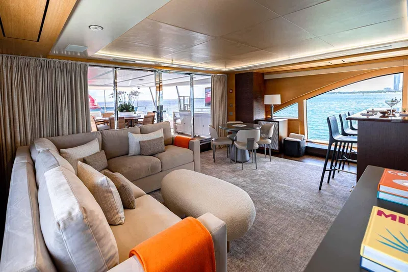 Slide: The Image of Luxurious interior of 2012 Benetti Classic Supreme 132 yacht with elegant seating and ocean view. - 25