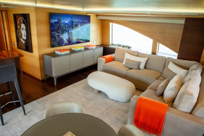 Slide: The Image of Luxurious interior of 2012 Benetti Classic Supreme 132 yacht with modern decor and cozy seating. - 26