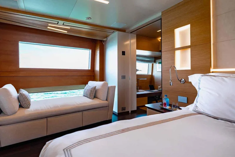 Slide: The Image of Luxurious interior of 2012 Benetti Classic Supreme 132 yacht, featuring elegant wood finishes and modern design. - 28