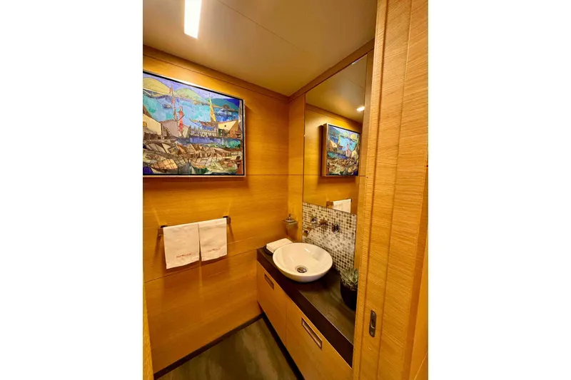 Slide: The Image of Luxurious bathroom on 2012 Benetti Classic Supreme 132 yacht with modern decor and artwork. - 37