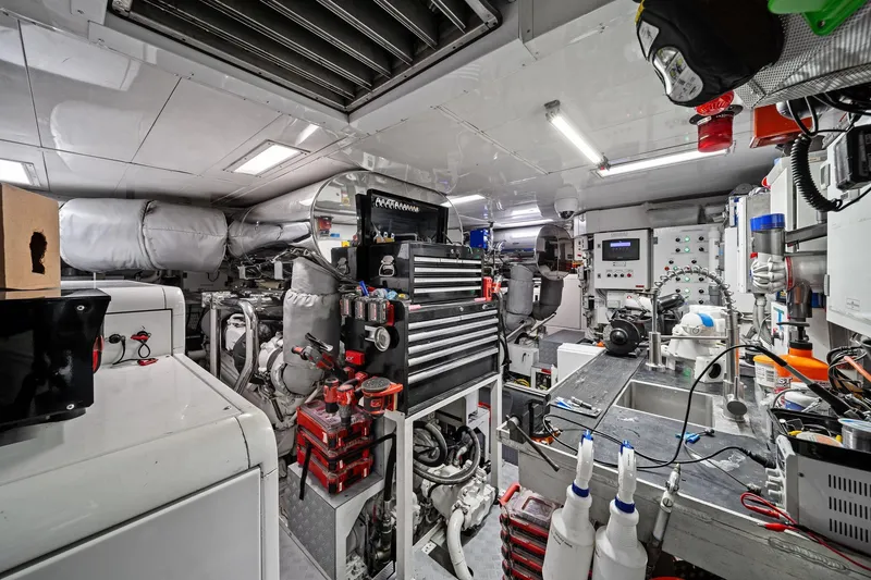 Slide: The Image of Engine room of 2012 Benetti Classic Supreme 132 yacht, featuring advanced machinery and tools. - 51