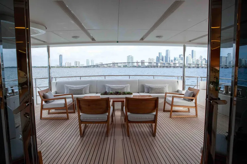 Slide: The Image of Luxurious Benetti Classic Supreme 132 yacht deck with city skyline view, 2012 model. - 9