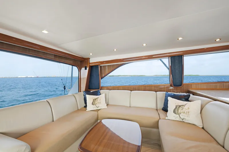 Slide: The Image of Luxurious interior of a 2005 Viking Convertible yacht with ocean view. - 22