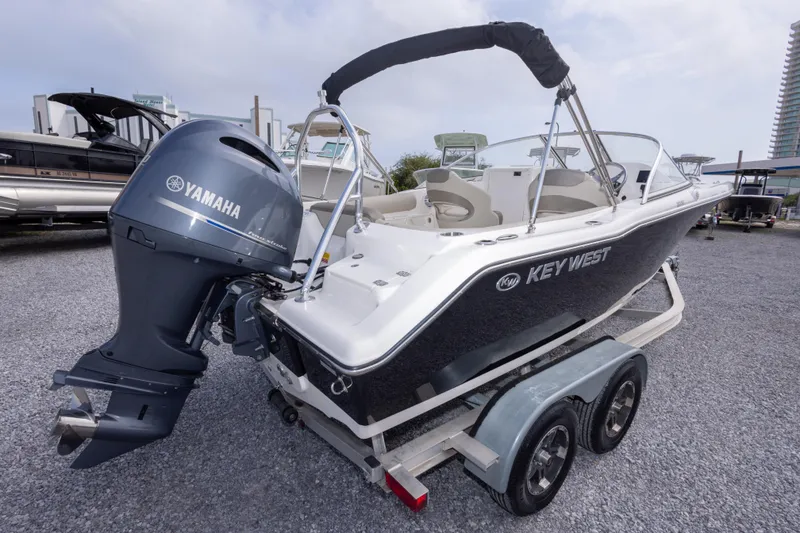 Slide: The Image of 2022 Key West 203 DFS boat with Yamaha engine on trailer. - 13