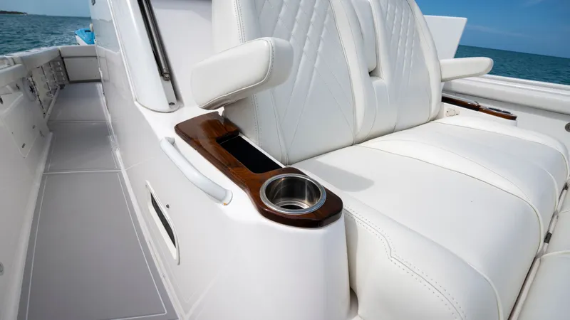 Slide: The Image of Luxurious seating on Everglades 395 Center Console boat, 2022 model. - 18