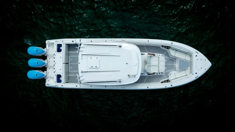 Slide: The Image of Aerial view of 2022 Everglades 395 Center Console boat. - 25