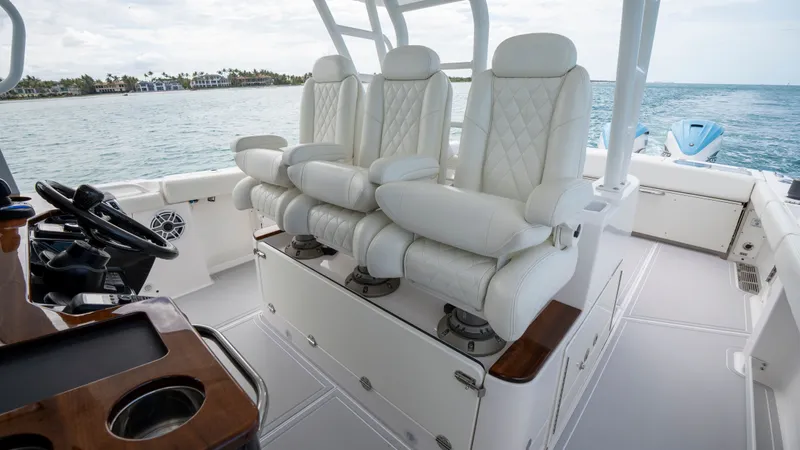 Slide: The Image of Luxurious seating on Everglades 395 Center Console boat, 2022 model. - 3