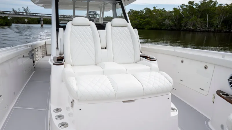 Slide: The Image of Luxurious seating on Everglades 395 Center Console 2022 boat. - 33