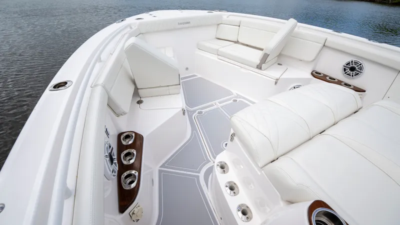 Slide: The Image of Luxurious interior of Everglades 395 Center Console 2022 boat. - 39