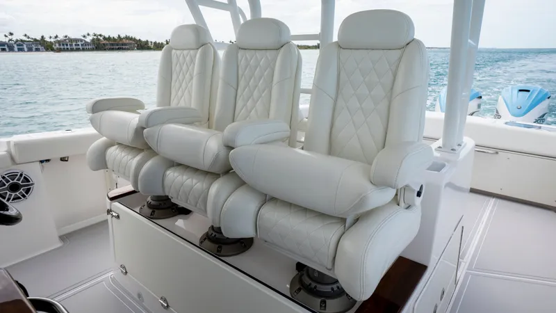 Slide: The Image of Luxurious seating on Everglades 395 Center Console boat, 2022 model. - 4