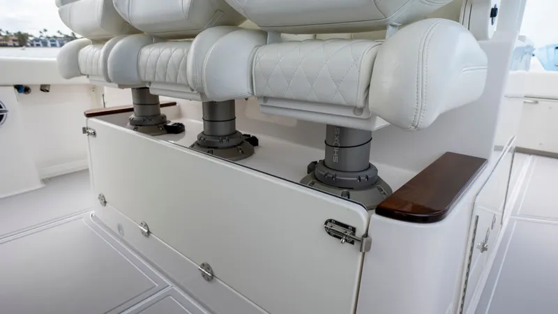 Slide: The Image of Interior of Everglades 395 Center Console 2022 with luxurious seating. - 5