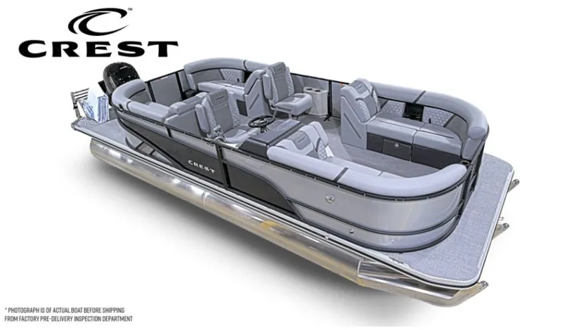 Slide: The Image of Crest Conquest 23 FT 2026 pontoon boat with luxurious design. - 3