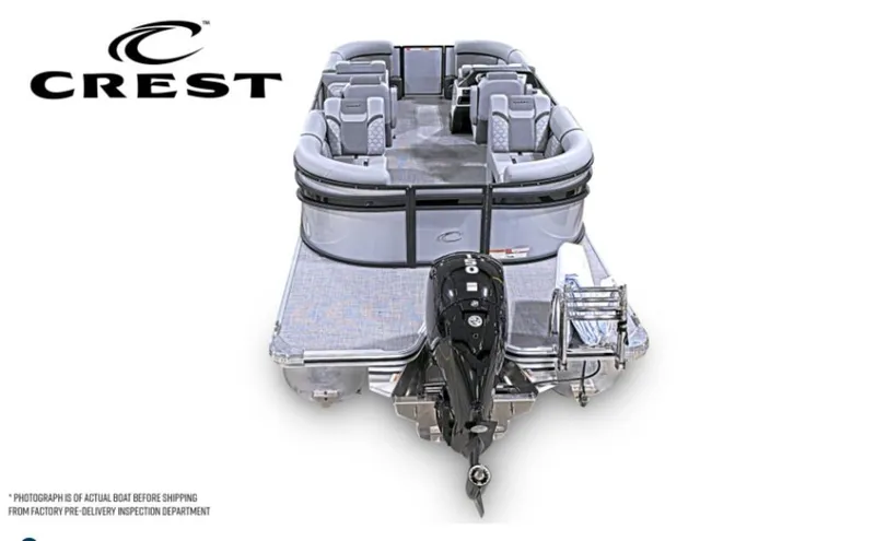 Slide: The Image of Crest Conquest 23 FT 2026 pontoon boat with outboard motor. - 4