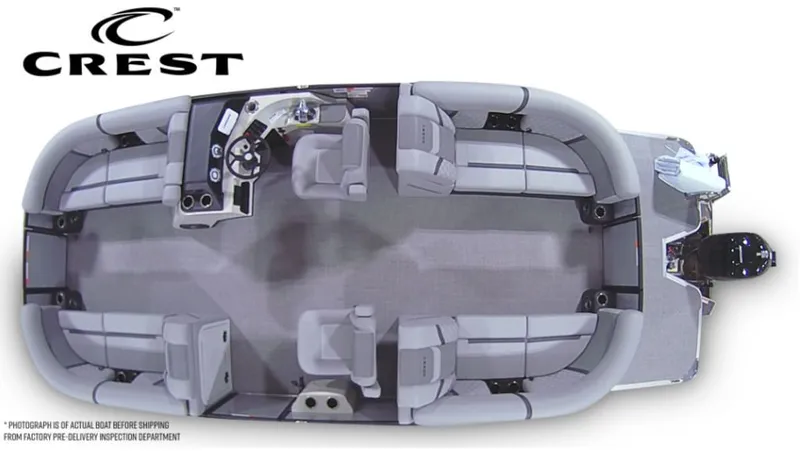 Slide: The Image of Aerial view of Crest Conquest 23 FT boat, 2026 model. - 7