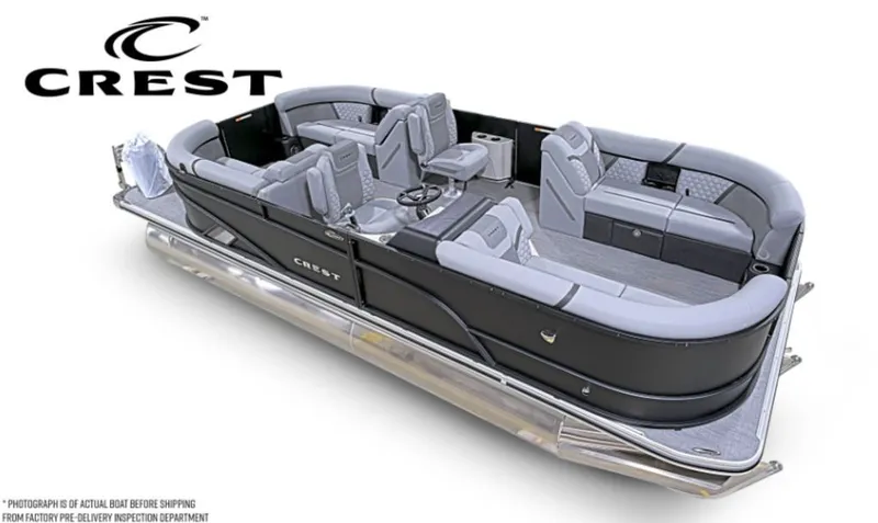 Slide: The Image of Crest Conquest 21 FT 2026 pontoon boat with luxurious interior. - 3