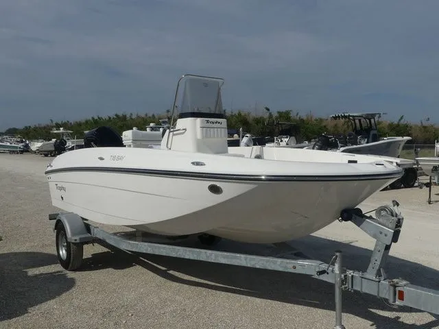 Slide: The Image of 2026 Bayliner Trophy T18 Limited Edition on trailer, side view. - 3