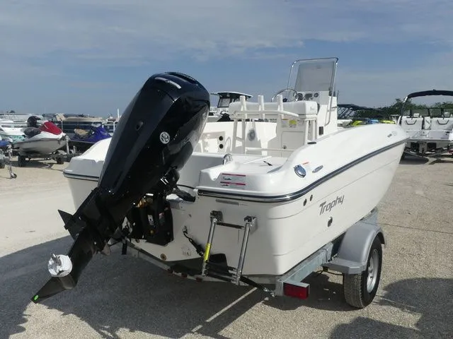 Slide: The Image of 2026 Bayliner Trophy T18 Limited Edition on trailer, outboard motor. - 4