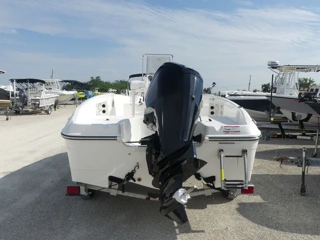 Slide: The Image of Bayliner Trophy T18 Limited Edition 2026 on a trailer, rear view. - 5