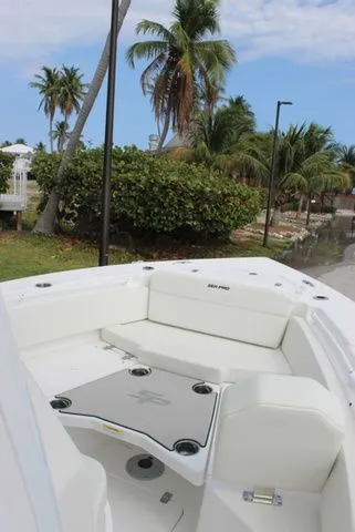 Slide: The Image of Sea Pro 245 FLXR Sandbar 2026 boat with tropical background. - 23