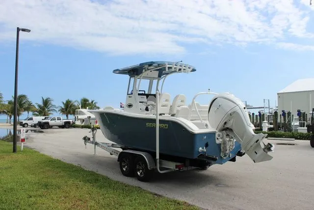 Slide: The Image of 2026 Sea Pro 245 FLXR Sandbar boat on trailer, ready for adventure. - 7