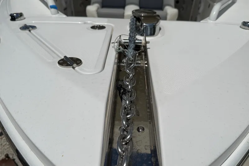 Slide: The Image of Bow view of 2017 Everglades 255 Center Console with anchor chain detail. - 6
