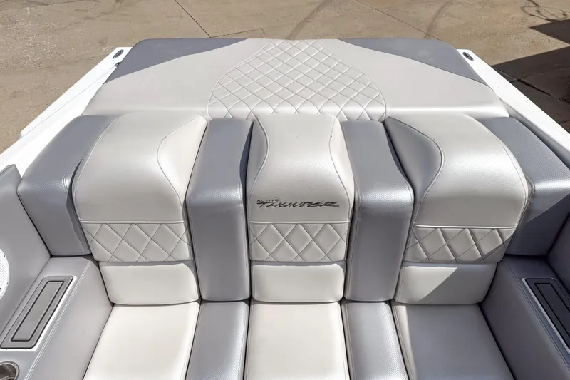 Slide: The Image of Luxury seating on a 2002 Active Thunder 37 boat with quilted upholstery design. - 49