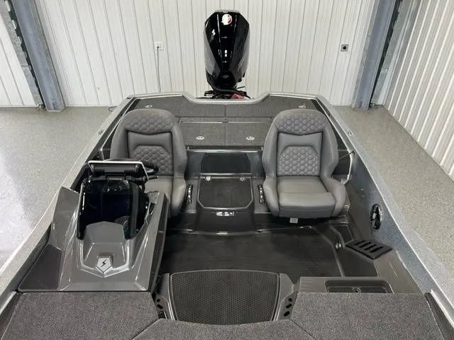 Slide: The Image of Interior of 2025 Ikon Boats VLX 20 with gray seating. - 11