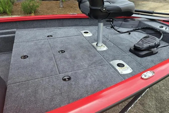Slide: The Image of 2026 Tracker Pro Team 175 Crappie Edition boat deck with seating and storage compartments. - 7
