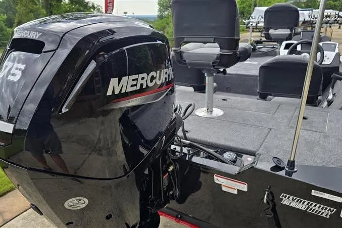Slide: The Image of 2026 Tracker Pro Team 175 Crappie Edition boat with Mercury engine, featuring spacious seating. - 3