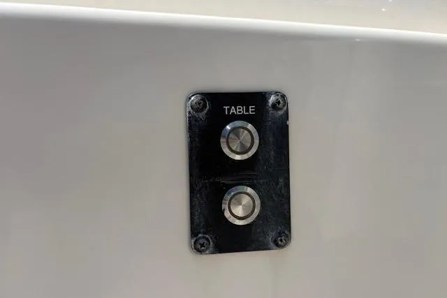 Slide: The Image of Control panel with buttons labeled "TABLE" on a 2019 Cobia 280 Center Console boat. - 41