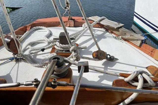 Slide: The Image of Deck of 1939 Alden Graves Coastwise Cutter 36 with ropes and fittings. - 14