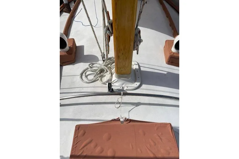 Slide: The Image of Deck view of 1939 Alden Graves Coastwise Cutter 36 sailboat, featuring mast and rigging. - 17
