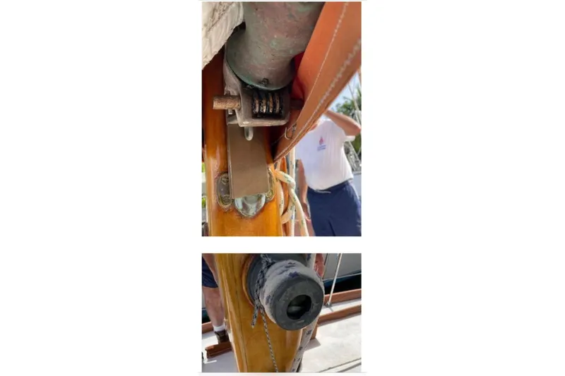 Slide: The Image of Close-up of 1939 Alden Cutter sailboat rigging and mast details. - 18