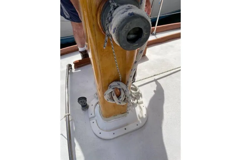 Slide: The Image of Wooden mast detail on 1939 Alden Graves Coastwise Cutter 36 sailboat deck. - 21