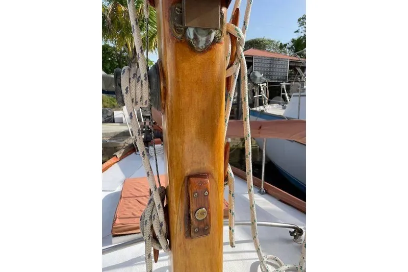 Slide: The Image of Wooden mast and rigging on 1939 Alden Graves Coastwise Cutter 36 sailboat. - 22
