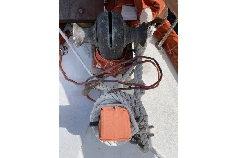 Slide: The Image of Deck of 1939 Alden Graves Coastwise Cutter 36 with ropes and winch. - 24