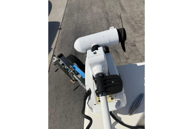 Slide: The Image of Close-up of a 2021 Pathfinder 2500 Hybrid boat motor on a trailer. - 19
