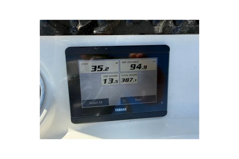 Slide: The Image of Yamaha display showing fuel usage, trip distance, and hours for 2021 Pathfinder 2500 Hybrid. - 22